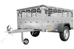 Remorque grillagée 200 x 125 avec bâche plate grise, tiges de support bâche, ridelles grillagées et roue jockey – Garden Trailer 201 KIPP