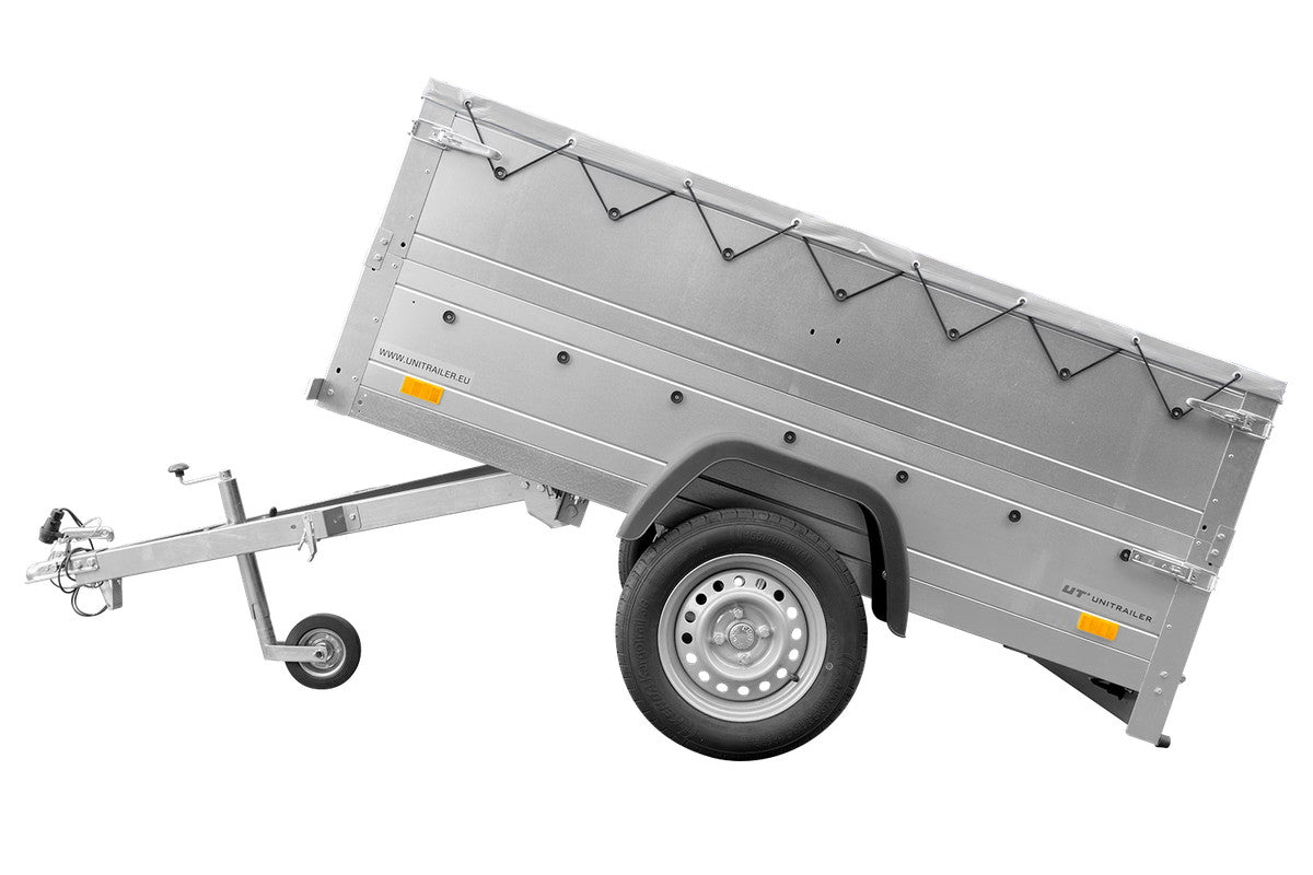 Remorque neuve 200 x 106 avec bâche plate, rehausses de ridelles et roue jockey – Garden Trailer 200 KIPP