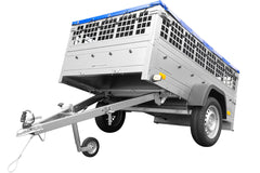 Remorque simple essieu 200 x 125 avec bâche plate, tiges de support bâche, ridelles grillagées et roue jockey – Garden Trailer 201 KIPP