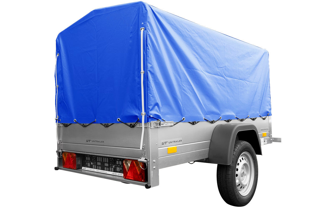 Remorque pliable 750 kg 200 x 125 avec bâche dôme bleue et arceau Garden Trailer 201 KIPP