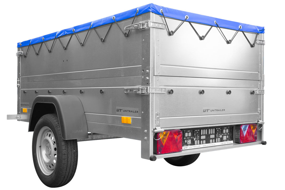 Remorque neuve 200 x 106 avec bâche plate, rehausses de ridelles et roue jockey – Garden Trailer 200 KIPP