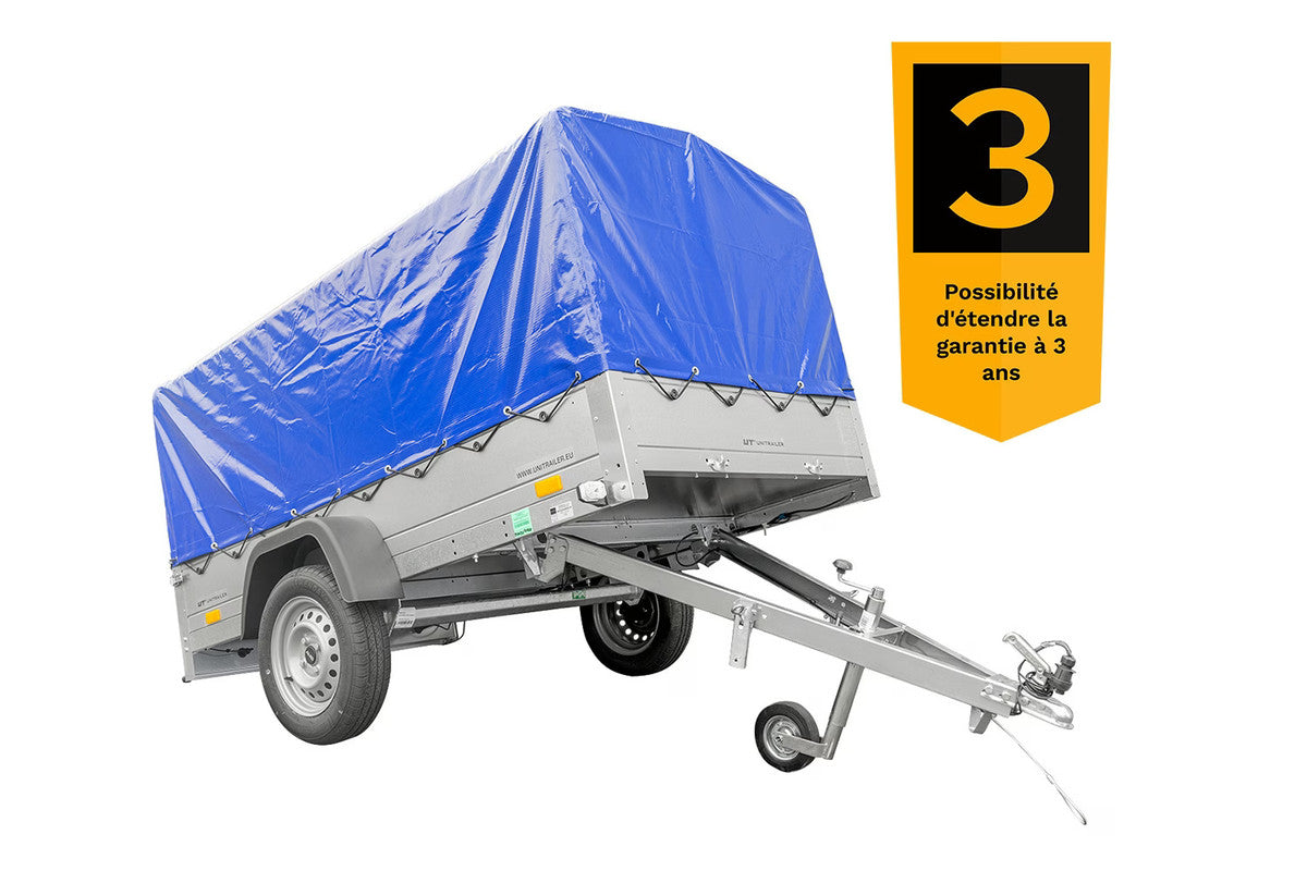 Remorque routière avec bâche haute (110 cm), arceau (110 cm) et roue jockey 230 x 125 Garden Trailer 230 KIPP