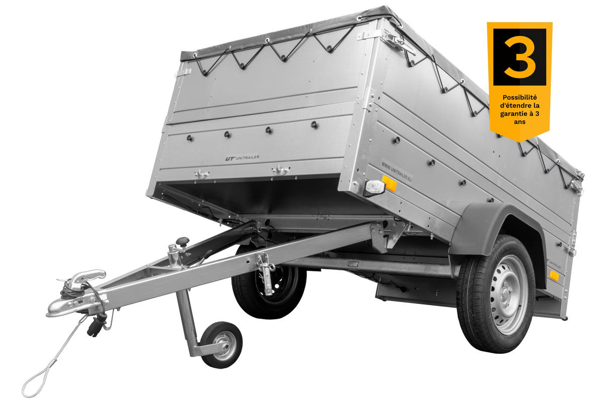 Remorque neuve 200 x 125 avec bâche plate, rehausses de ridelles et roue jockey – Garden Trailer 201 KIPP