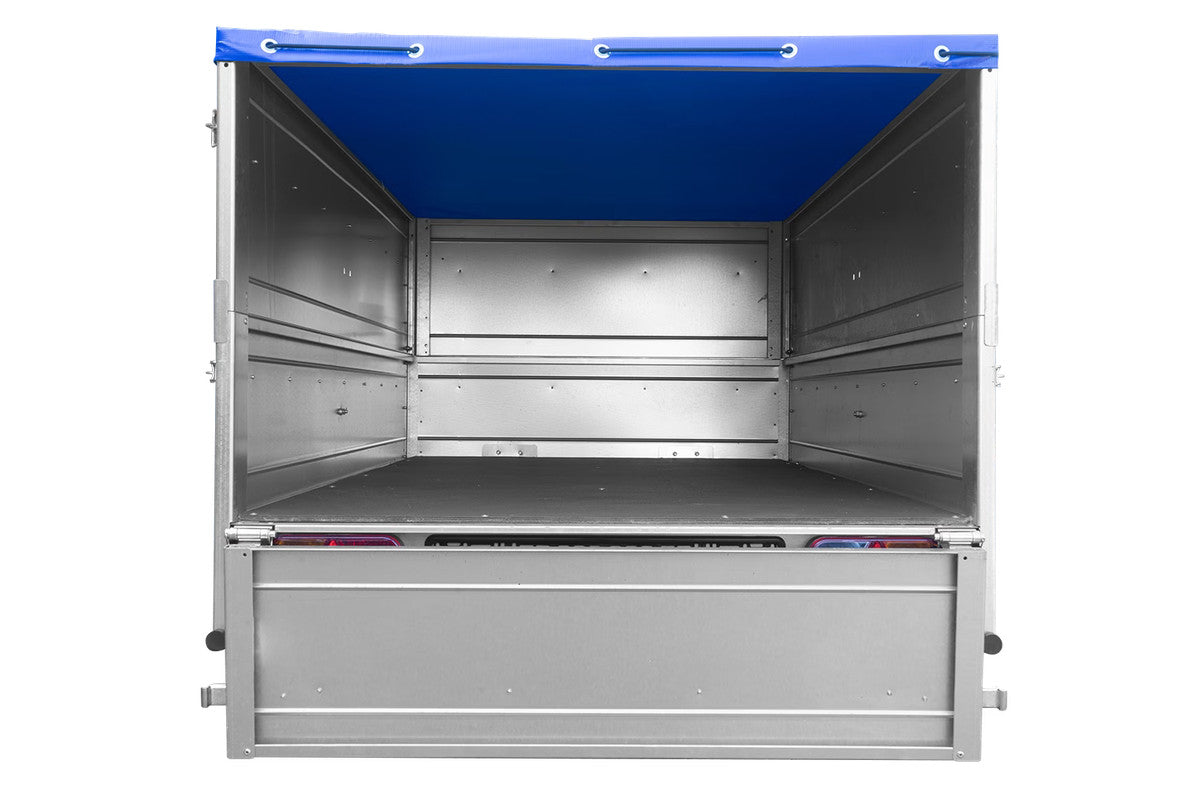 Remorque neuve 200 x 106 avec bâche plate, rehausses de ridelles et roue jockey – Garden Trailer 200 KIPP