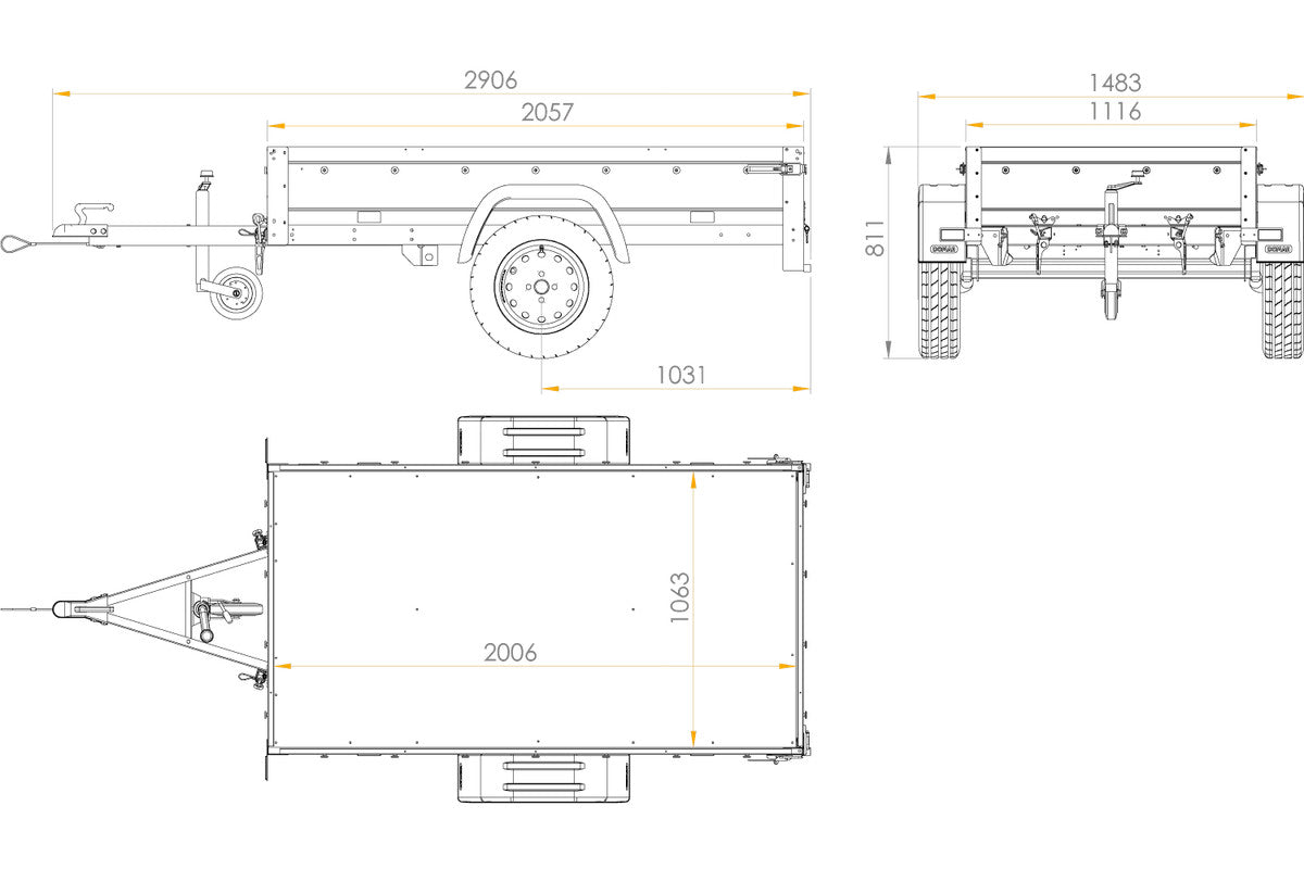 Remorque de jardin 200 Kipp avec roue jockey, châssis H-0 et bâche grise