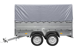 Remorque voiture 2 essieux UNITRAILER GARDEN TRAILER 264/2 KIPP avec roue jockey, côtés ridelles supplémentaires, châssis h-800 et bâche grise