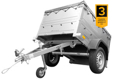 Remorque petite à vendre à benne basculante – Garden Trailer 150 KIPP [avec rehausses de ridelles et bâche plate grise]