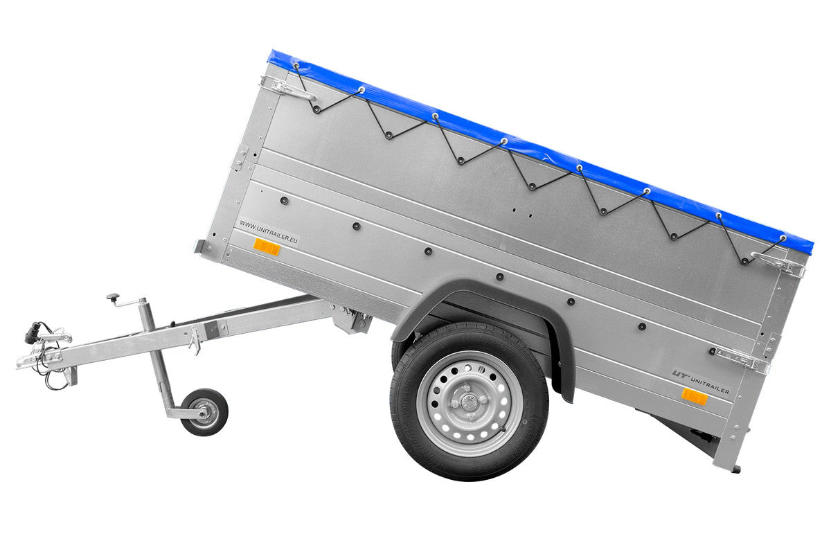 Remorque neuve 200 x 106 avec bâche plate, rehausses de ridelles et roue jockey – Garden Trailer 200 KIPP