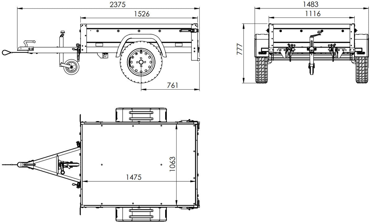 Remorque compacte à vendre – Garden Trailer 150 KIPP [avec bâche plate grise, roue jockey]
