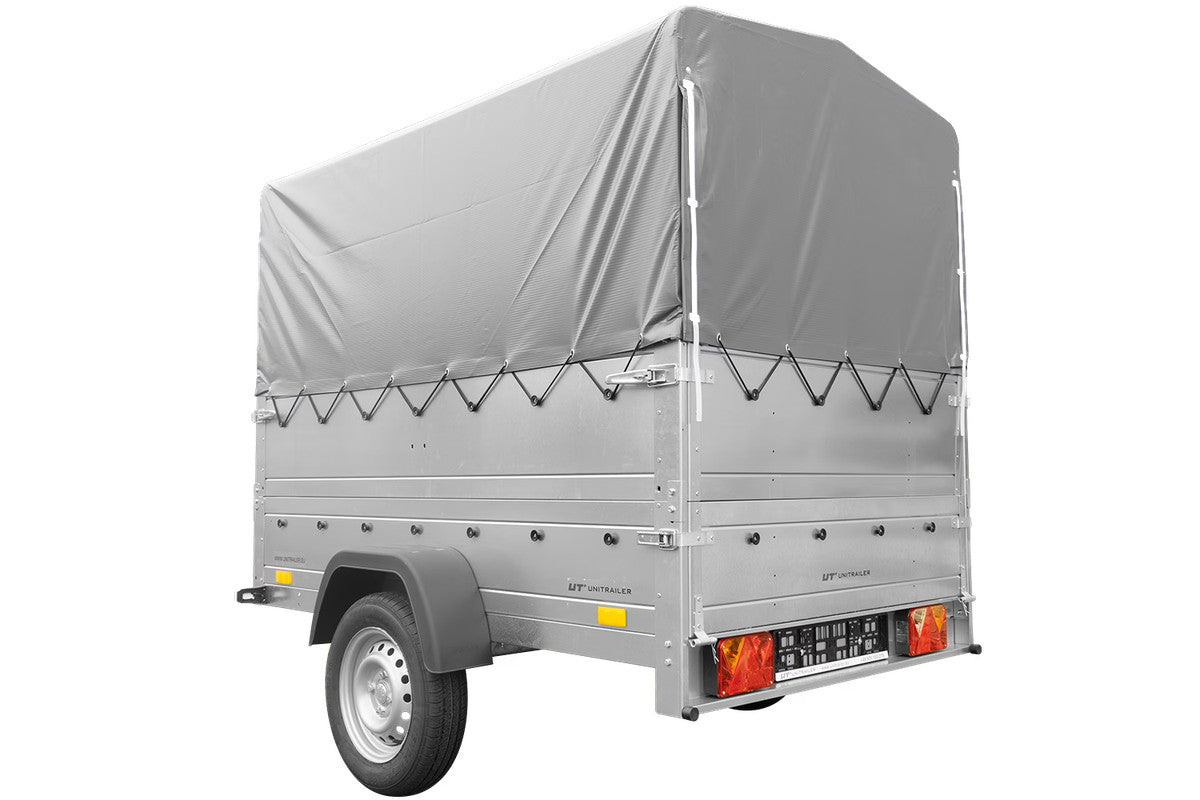 Remorque simple essieu 200 x 106 avec bâche haute, arceau, rehausses de ridelles et roue jockey – Garden Trailer 200 KIPP