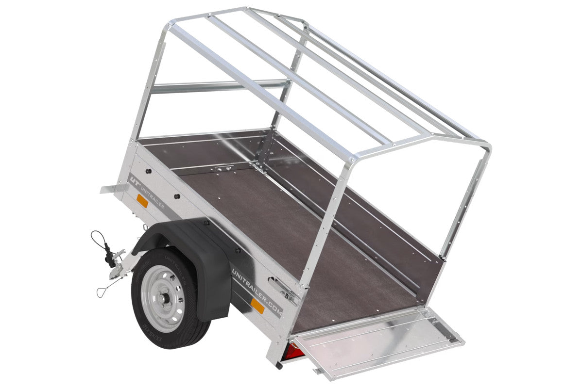 Remorque 1 essieu 150 x 106 bâche + arceau, PTAC 500 kg Garden Trailer 150 KIPP [avec roue jockey]