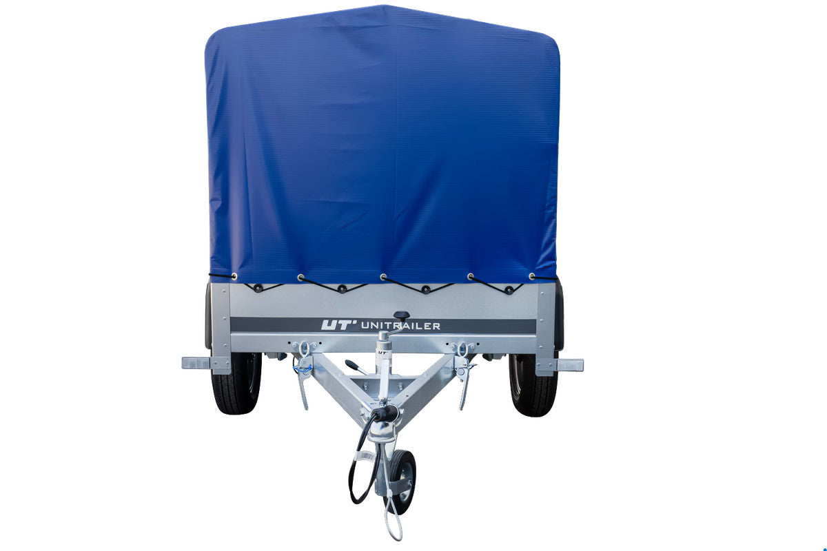 Remorque bagagère Garden Trailer 200 KIPP 200 x 106 cm avec bâche haute bleue, arceau et roue jockey