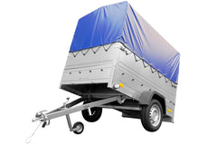 Remorque simple essieu 200 x 125 avec bâche haute, arceau, rehausses de ridelles et roue jockey – Garden Trailer 201 KIPP