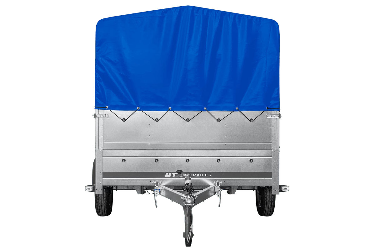 Remorque à un essieu 264 x 150 UNITRAILER GARDEN 265 KIPP avec ridelles BIS, arceau H-800 et bâche bleue