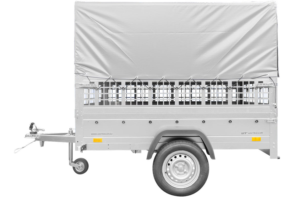 Remorque pour permis B Garden Trailer 201 KIPP 500 kg 200 x 125 cm [avec rehausses grillagées, bâche haute, arceau et roue jockey]