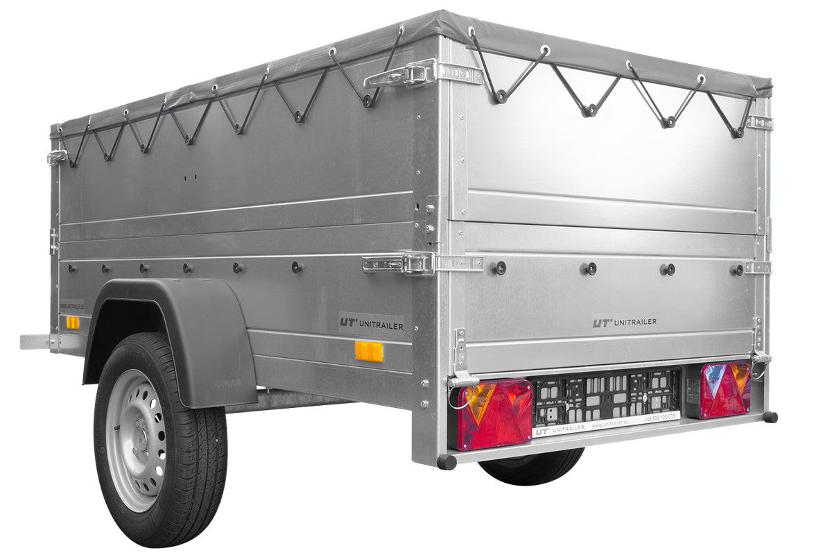 Remorque neuve 200 x 106 avec bâche plate, rehausses de ridelles et roue jockey – Garden Trailer 200 KIPP