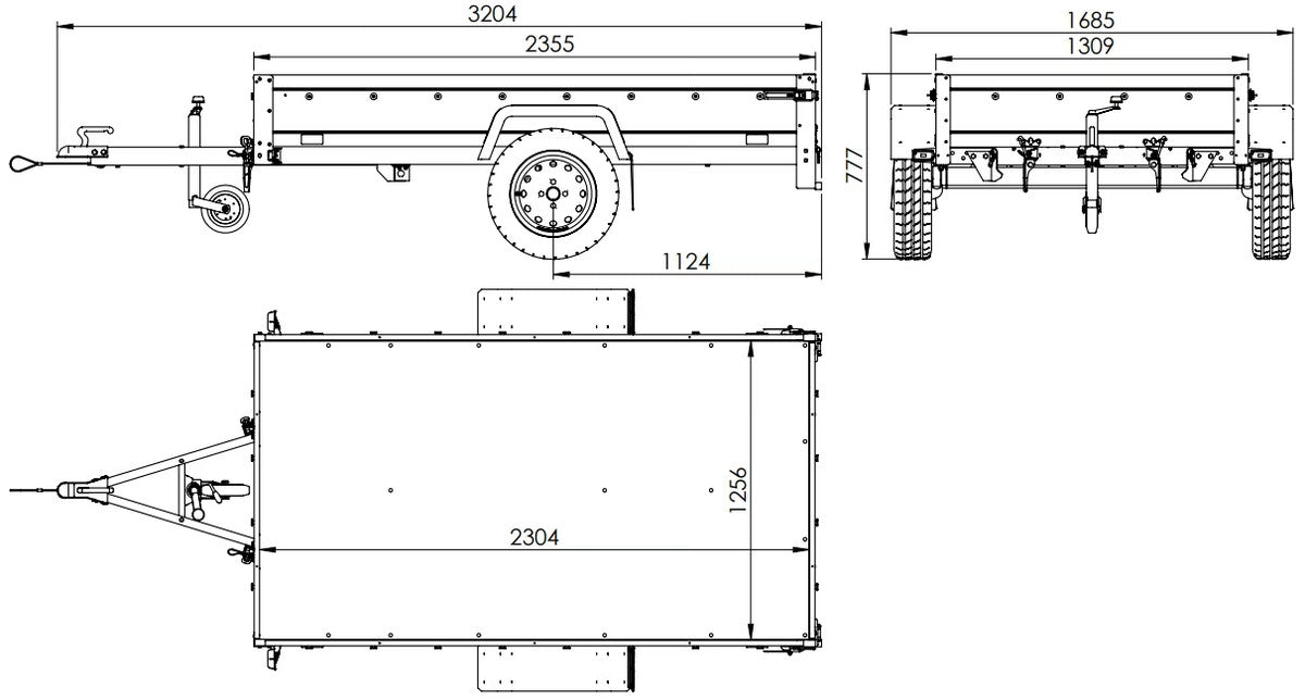Remorque grand volume 230 x 125 avec bâche haute grise, ridelles grillagées et roue jockey – Garden Trailer 230 KIPP
