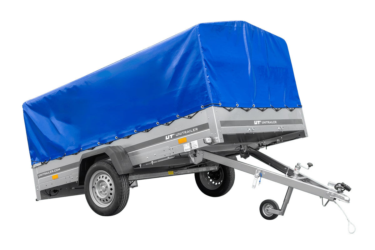 Remorque à un essieu 264 x 150 UNITRAILER GARDEN 265 KIPP avec arceau H-800 et bâche bleue