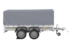 Remorque à deux essieux 264 x 150 UNITRAILER GARDEN 265/2 KIPP avec châssis H-800 et bâche grise