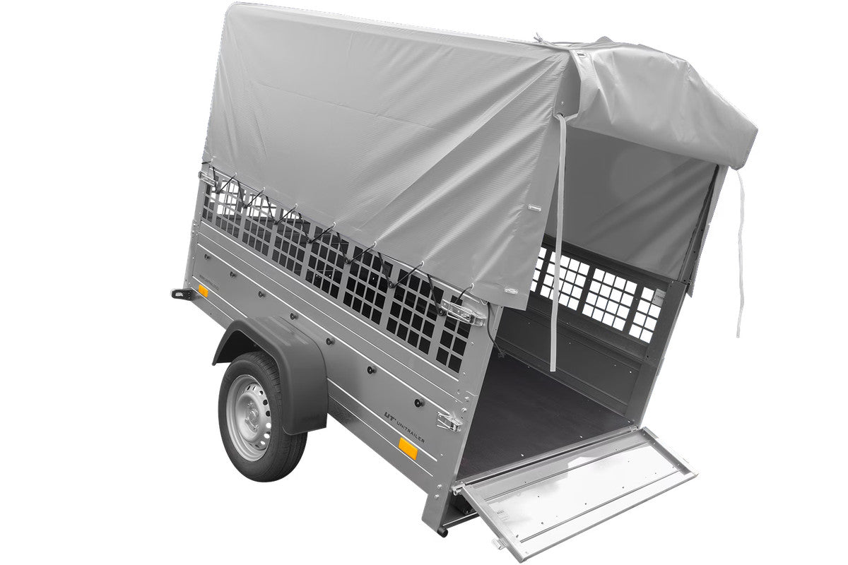 Remorque pour permis B Garden Trailer 201 KIPP 500 kg 200 x 125 cm [avec rehausses grillagées, bâche haute, arceau et roue jockey]