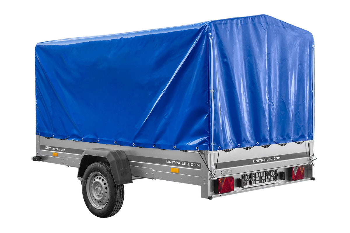 Remorque à essieu 264 x 150 UNITRAILER GARDEN 265 KIPP avec arceau H-1100 et bâche bleue