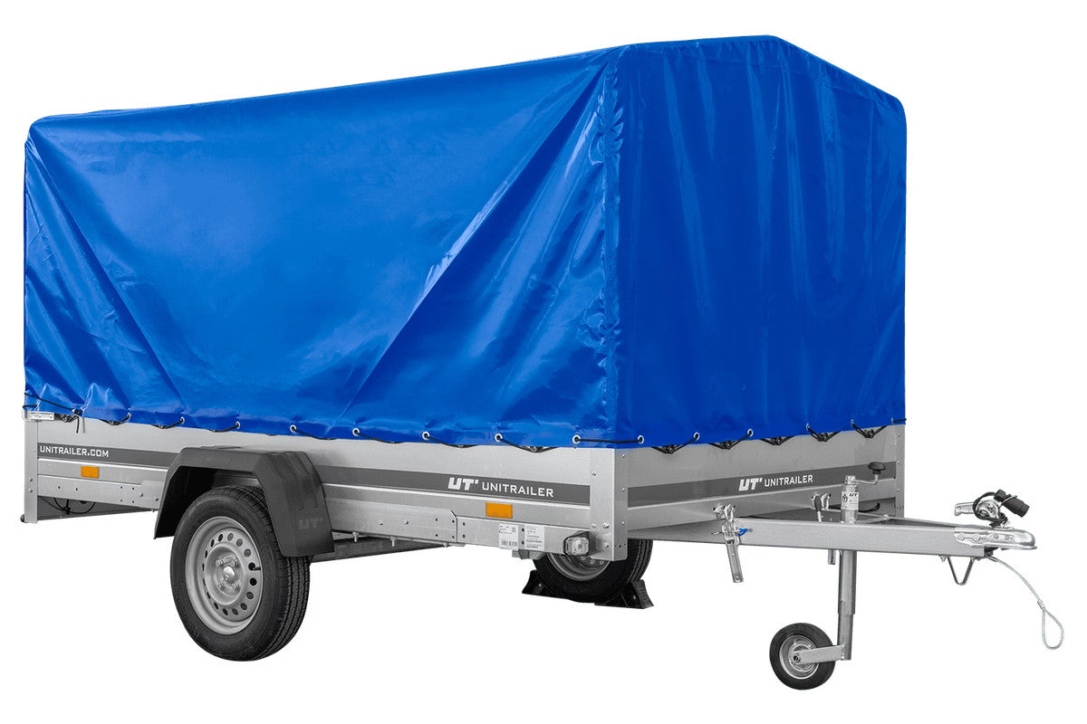 Remorque à essieu 264 x 150 UNITRAILER GARDEN 265 KIPP avec arceau H-1100 et bâche bleue