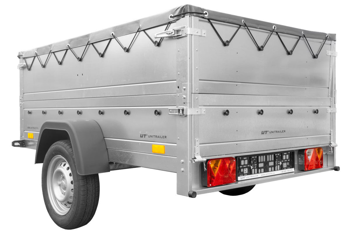 Remorque neuve 200 x 125 avec bâche plate, rehausses de ridelles et roue jockey – Garden Trailer 201 KIPP