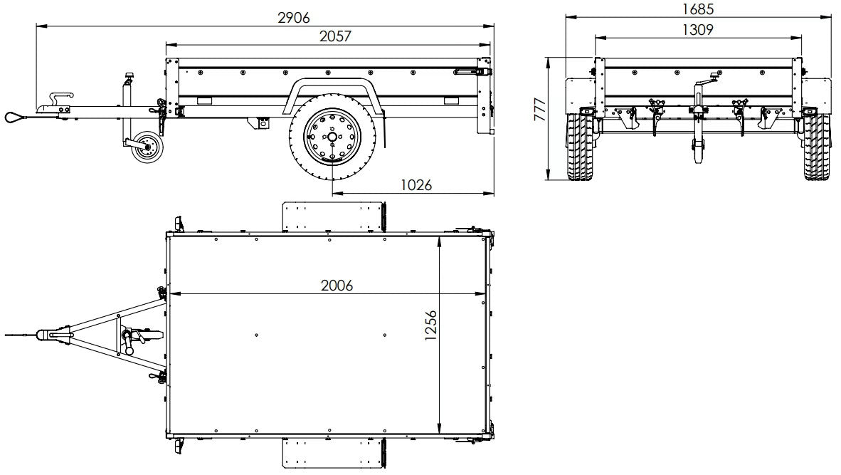 Remorque simple essieu 200 x 125 avec bâche haute, arceau, rehausses de ridelles et roue jockey – Garden Trailer 201 KIPP