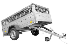 Remorque grand volume 230 x 125 avec bâche plate, ridelles grillagées, roue jockey et tiges de support bâche – Garden Trailer 230 KIPP