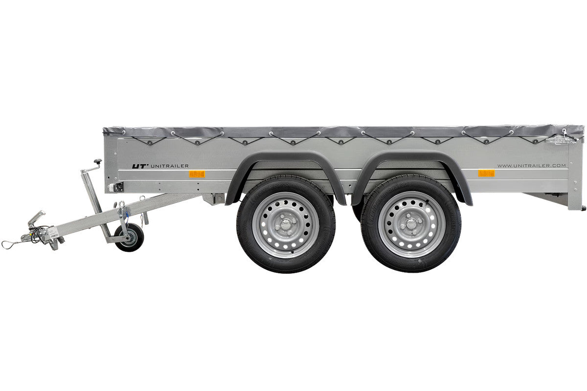 REMORQUE UNITRAILER 264/2 KIPP AVEC ROUE JOCKEY, TIGE DE SUPPORT DE BÂCHE ET BÂCHE PLATE GRISE