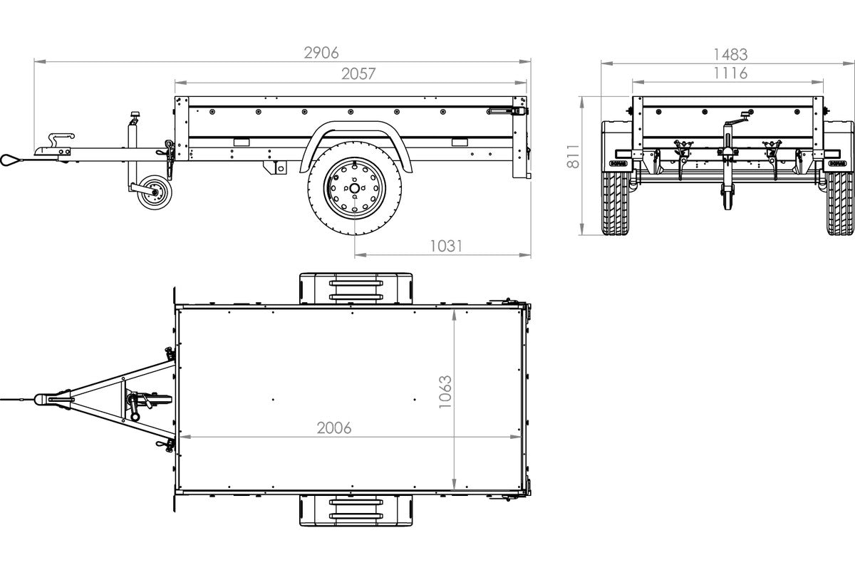 Remorque bagagère Garden Trailer 200 KIPP 200 x 106 cm avec bâche haute bleue, arceau et roue jockey