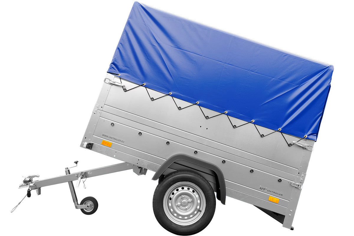Remorque simple essieu 200 x 125 avec bâche haute, arceau, rehausses de ridelles et roue jockey – Garden Trailer 201 KIPP