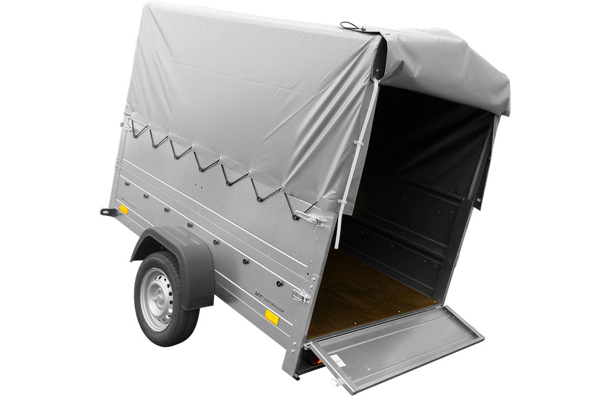 Remorque simple essieu 200 x 106 avec bâche haute, arceau, rehausses de ridelles et roue jockey – Garden Trailer 200 KIPP