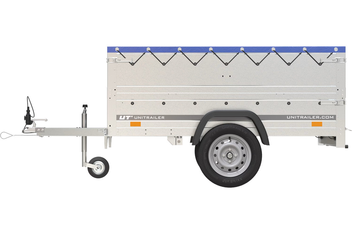 Remorque Garden Trailer 200 Kipp avec roue jockey, rehausses, châssis H-0 et bâche bleue
