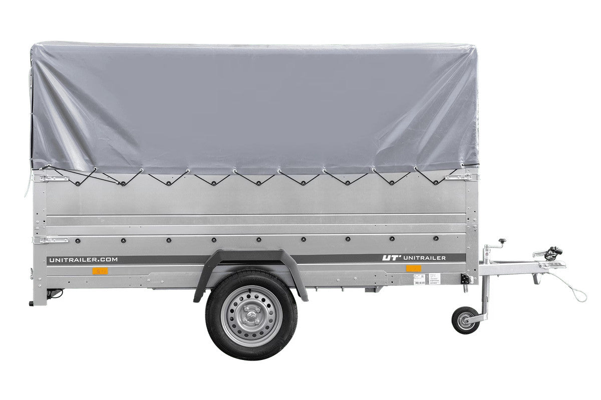 Remorque à essieu simple 264 x 150 UNITRAILER GARDEN 265 KIPP avec ridelles supplémentaires, arceau H-800 et bâche grise