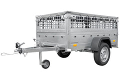 Remorque grillagée 200 x 106 avec bâche plate grise, ridelles grillagées et roue jockey – Garden Trailer 200 KIPP