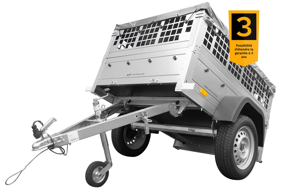 Remorque compacte à vendre – Garden Trailer 150 KIPP [avec bâche plate grise, roue jockey]