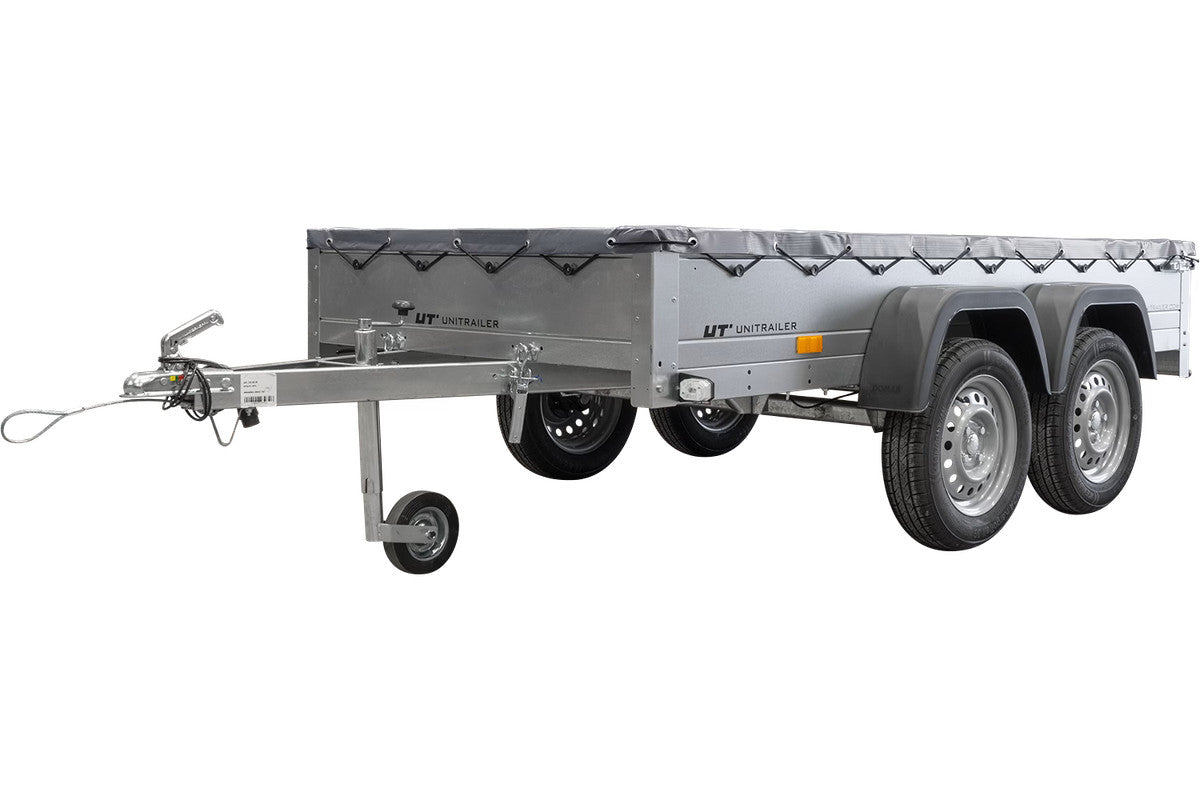 REMORQUE UNITRAILER 264/2 KIPP AVEC ROUE JOCKEY, TIGE DE SUPPORT DE BÂCHE ET BÂCHE PLATE GRISE