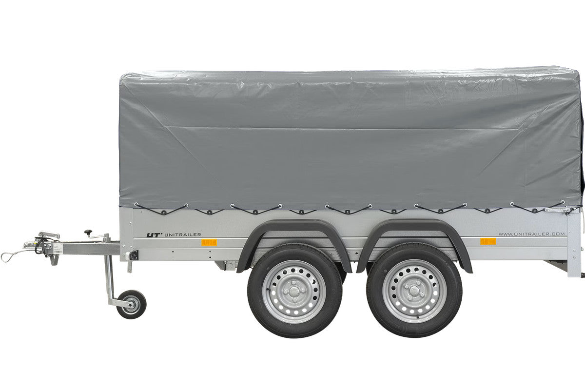 REMORQUE DOUBLE ESSIEUX UNITRAILER 264/2 KIPP AVEC ROUE JOCKEY, ARCEAU ET bâche GRISE