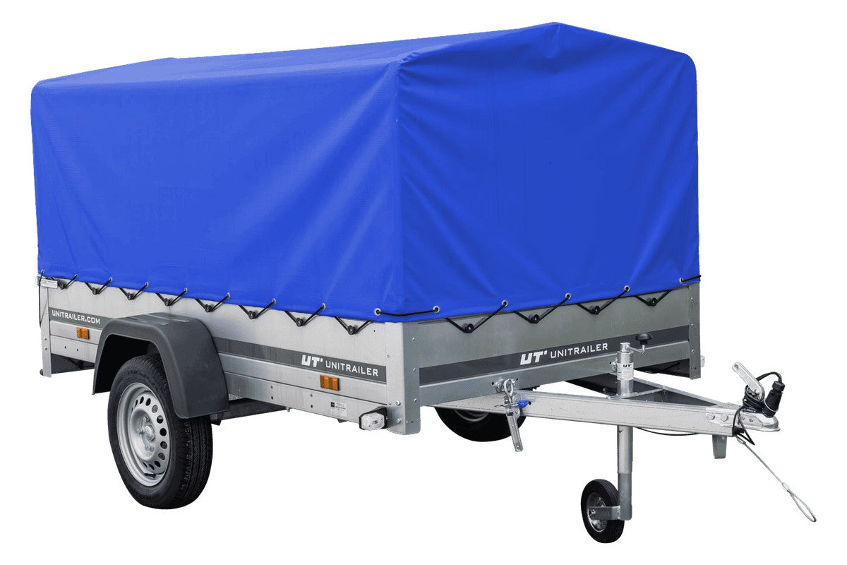 Remorque routière avec bâche haute bleue, arceau H-800 et roue jockey 230 x 125 Garden Trailer 230 KIPP
