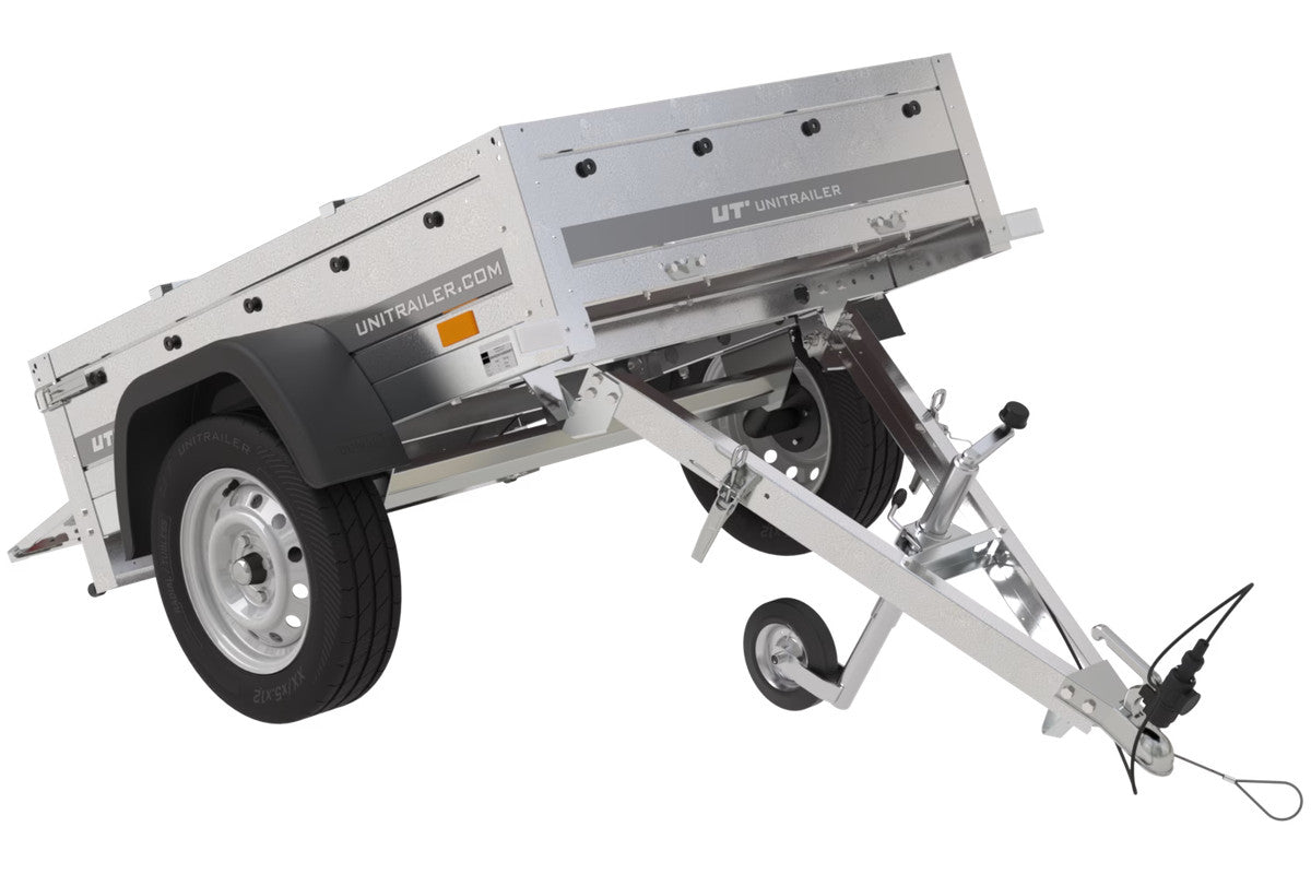 Remorque compacte à vendre Garden Trailer 150 KIPP [avec bâche plate grise, roue jockey et tiges de support bâche]