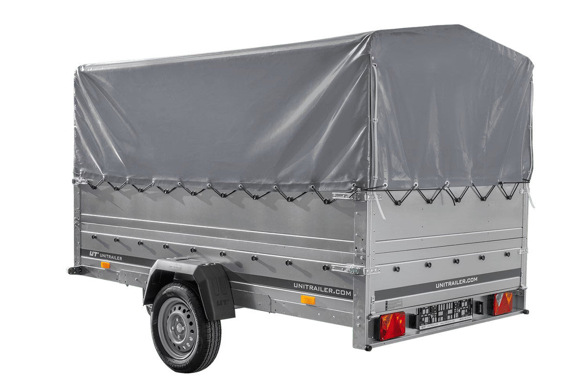 Remorque à essieu simple 264 x 150 UNITRAILER GARDEN 265 KIPP avec ridelles supplémentaires, arceau H-800 et bâche grise